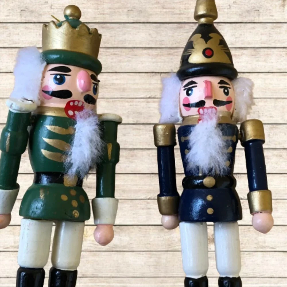Vintage Christmas Ornaments Wood Nutcrackers ARMS MOVE Lot of 2